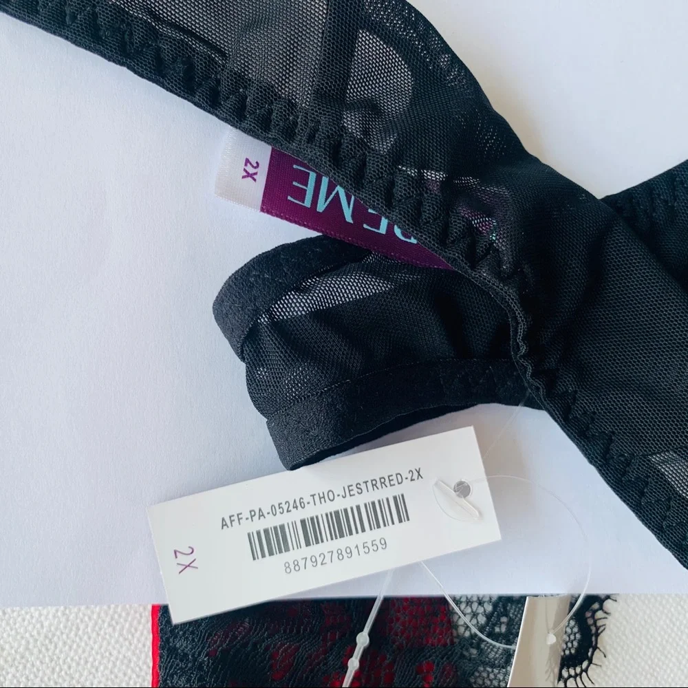 Nylon Satin Red Black Lace Women's Thongs Bikini Panties